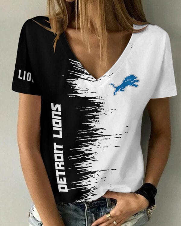 detroit lions summer v neck women t shirt bg18 zo84l