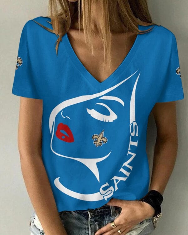 New Orleans Saints Summer V-neck Women T-shirt 138 - Image 4