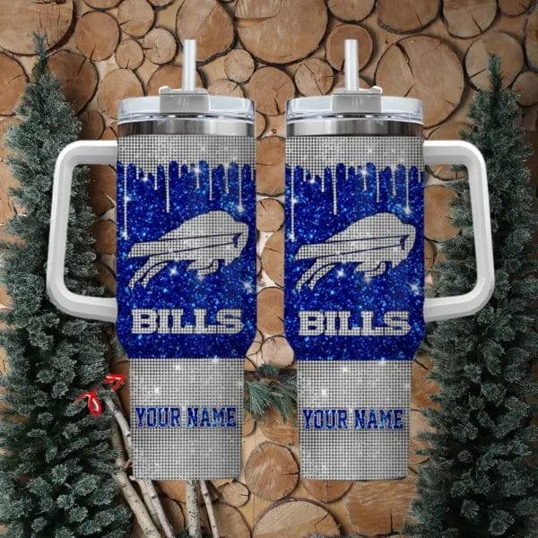 Buffalo Bills Personalized NFL Glitter and Diamonds Bling 40oz Stanley Tumbler0