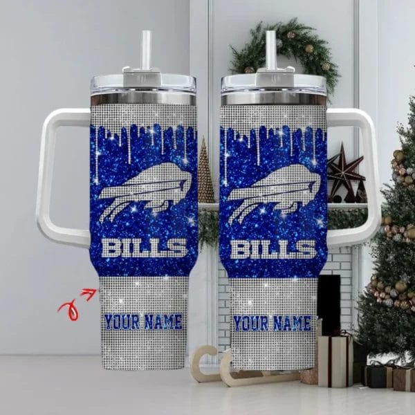 Buffalo Bills Personalized NFL Glitter and Diamonds Bling 40oz Stanley Tumbler1