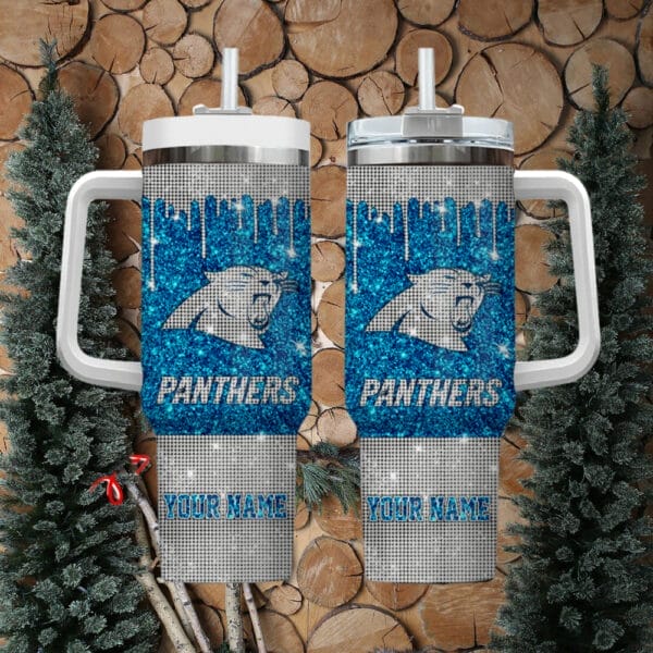 Carolina Panthers Personalized NFL Glitter and Diamonds Bling 40oz Stanley Tumbler0