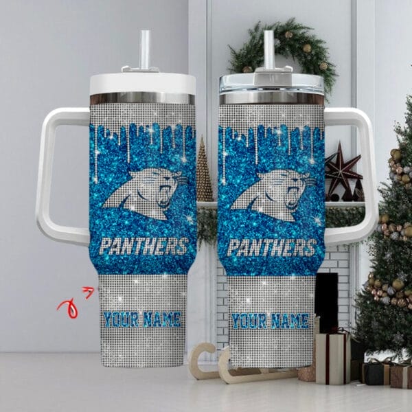 Carolina Panthers Personalized NFL Glitter and Diamonds Bling 40oz Stanley Tumbler1