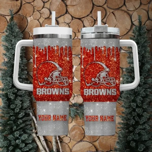 Cleveland Browns Personalized NFL Glitter and Diamonds Bling 40oz Stanley Tumbler0