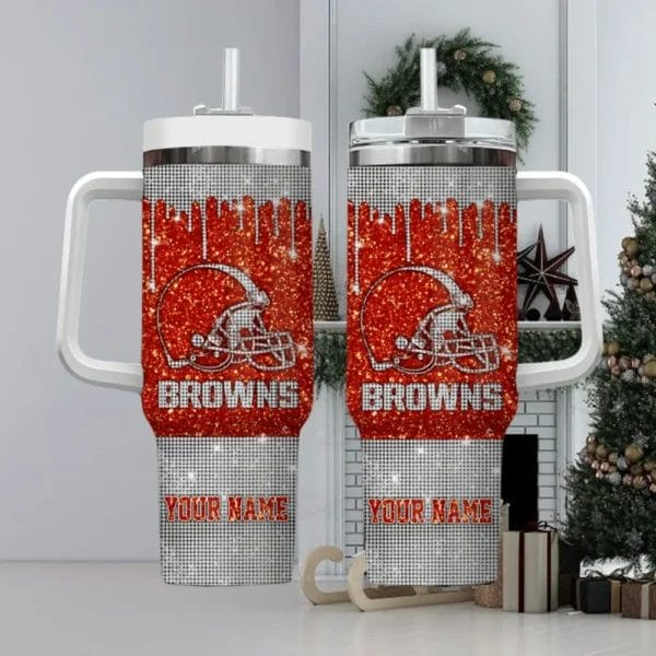 Cleveland Browns Personalized NFL Glitter and Diamonds Bling 40oz Stanley Tumbler1