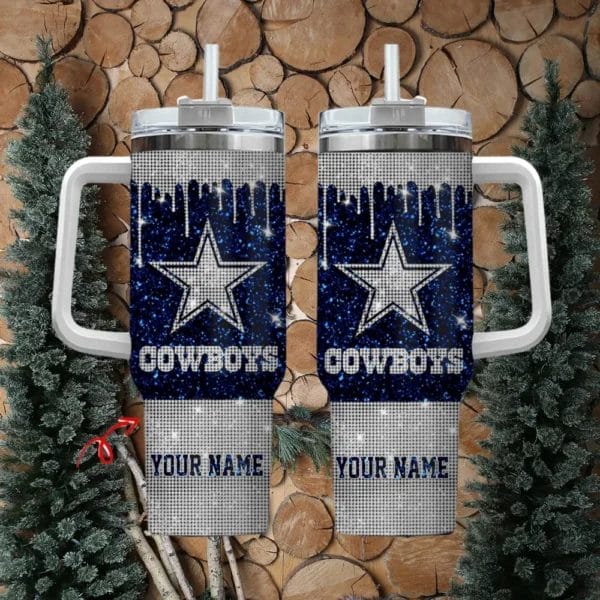 Dallas Cowboys Personalized NFL Glitter and Diamonds Bling 40oz Stanley Tumbler0