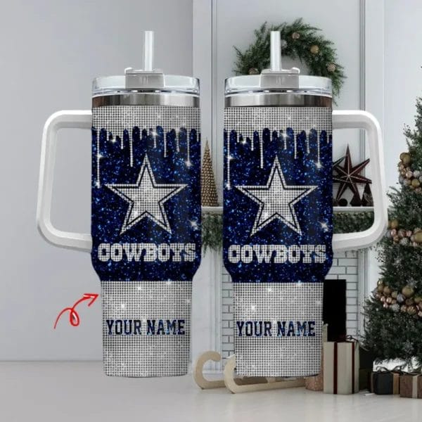 Dallas Cowboys Personalized NFL Glitter and Diamonds Bling 40oz Stanley Tumbler1