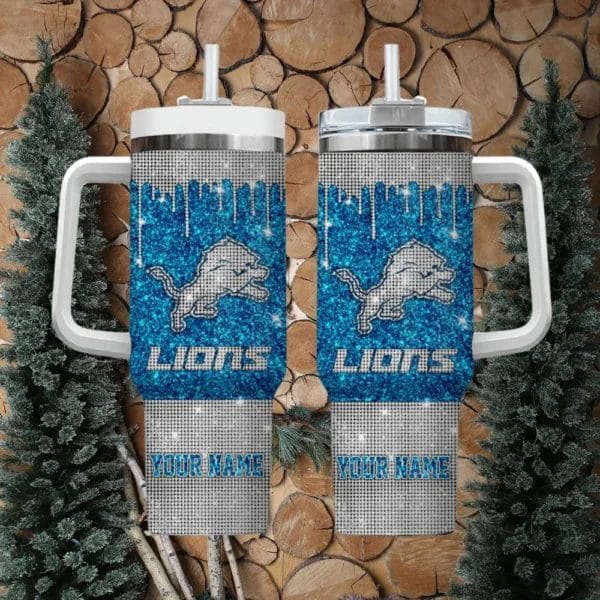 Detroit Lions Personalized NFL Glitter and Diamonds Bling 40oz Stanley Tumbler0