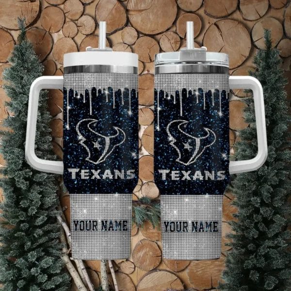 Houston Texans Personalized NFL Glitter and Diamonds Bling 40oz Stanley Tumbler0