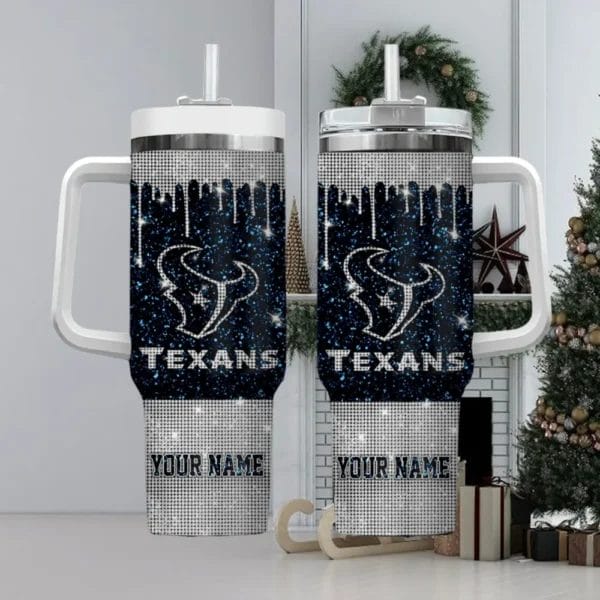 Houston Texans Personalized NFL Glitter and Diamonds Bling 40oz Stanley Tumbler1