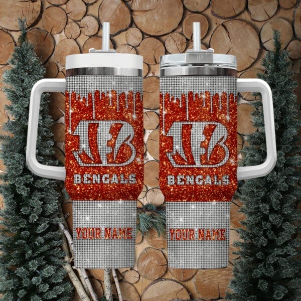 cincinnati bengals personalized nfl glitter and diamonds bling 40oz stanley tumbler0