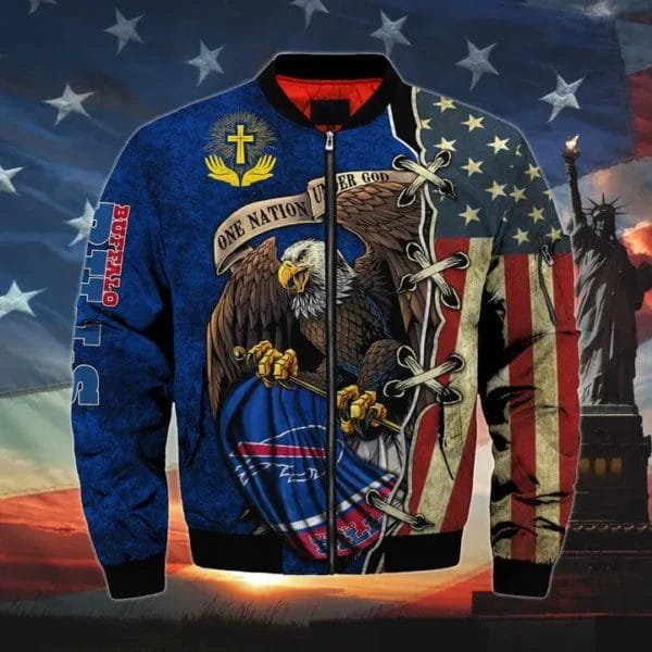 mens one nation under god buffalo bills bomber jackets