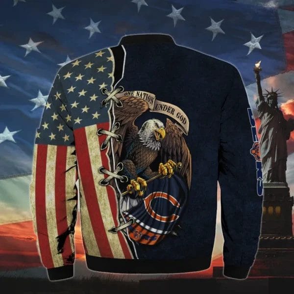 mens one nation under god chicago bears bomber jackets