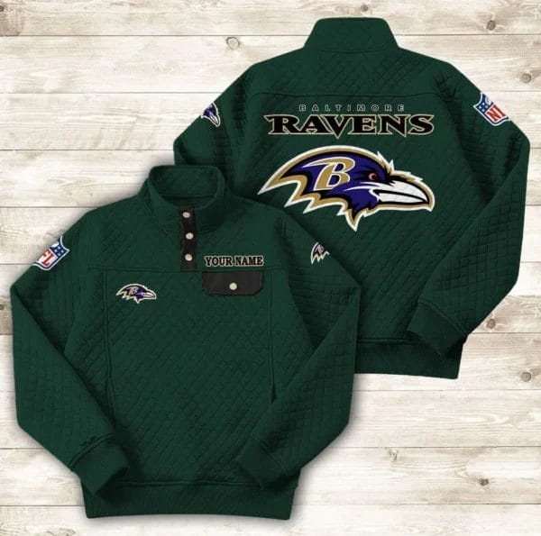 Baltimore Ravens Button Stand-up Collar Sweatshirt AMCBSCS003 - Image 7