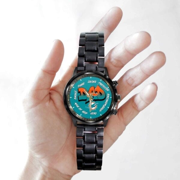 Miami Dolphins Limited Edition Black Stainless Steel Watch For Father's Day AMCWA000006 - Image 2