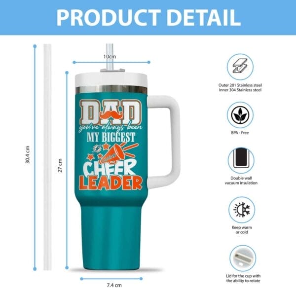 Miami Dolphins My Biggest Cheer Leader Gift For Father's Day Limited Edition 40oz Tumbler AMC40OZ000190 - Image 2