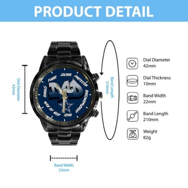 Dallas Cowboys Limited Edition Black Stainless Steel Watch For Father's Day AMCWA000003 - Image 4