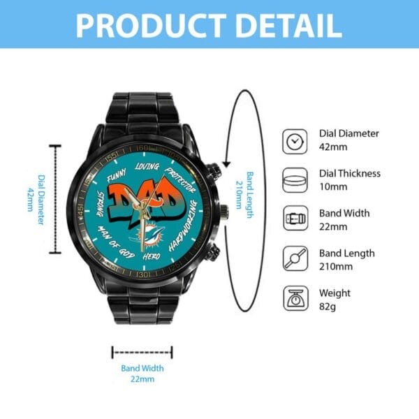 Miami Dolphins Limited Edition Black Stainless Steel Watch For Father's Day AMCWA000006 - Image 4