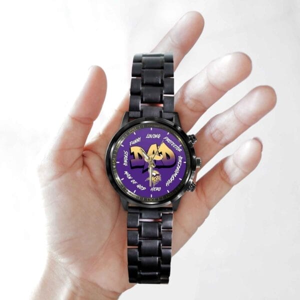 Minnesota Vikings Limited Edition Black Stainless Steel Watch For Father's Day AMCWA000007 - Image 2