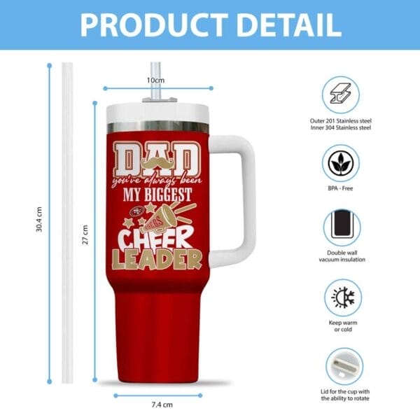 San Francisco 49ers My Biggest Cheer Leader Gift For Father's Day Limited Edition 40oz Tumbler AMC40OZ000182 - Image 2