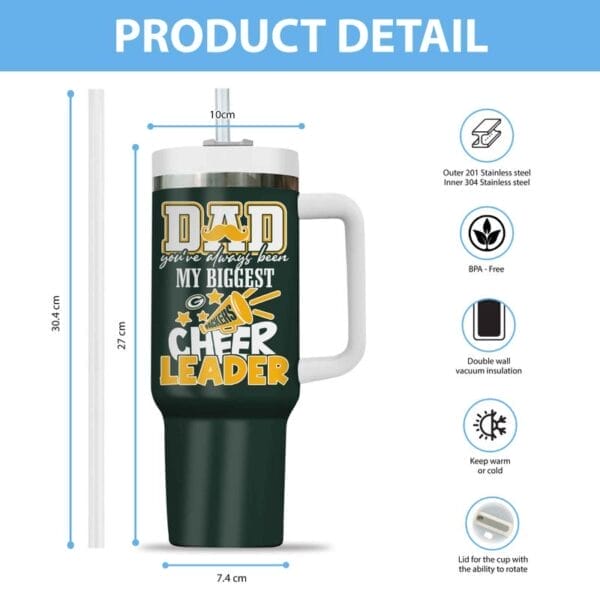 Green Bay Packers My Biggest Cheer Leader Gift For Father's Day Limited Edition 40oz Tumbler AMC40OZ000183 - Image 2